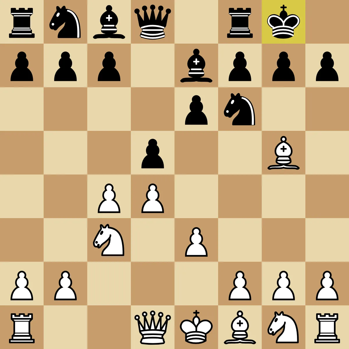 A chess board after a Queen's Gambit Declined position where Black has castled