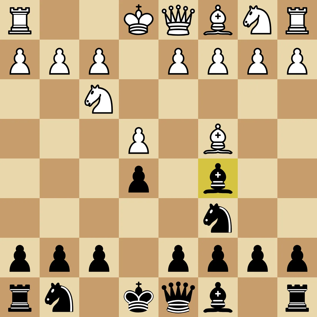 A chess board after 1.e4 e5 2.Nf3 Nc6 3.Bc4 Bc5 in an Italian Game thumbnail sequence